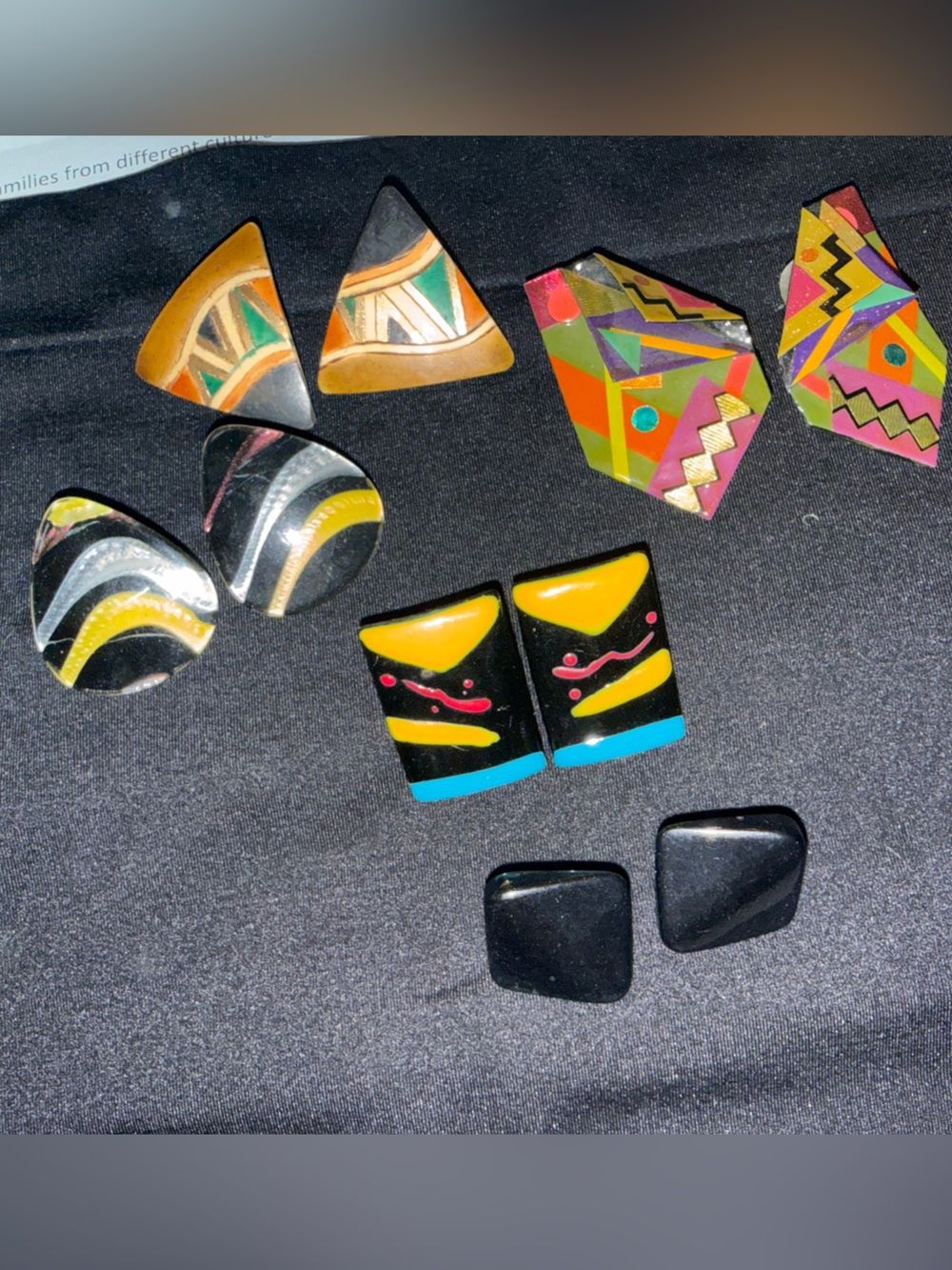 Black & Multicolors earrings mix sets handcrafted vintage 80’s set of 5